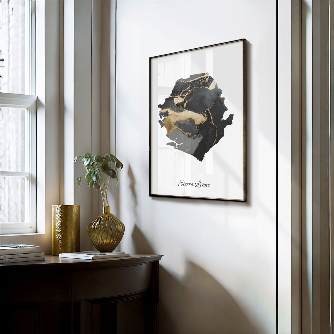 Elegant Sierra Leone Black and Gold Marble Country Map Poster for Home - Image 3