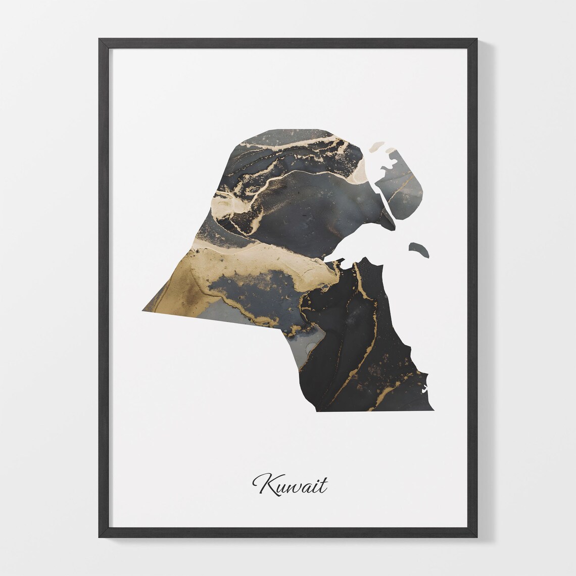Kuwait Black and Gold Marble Country Map Elegant Minimalist Poster
