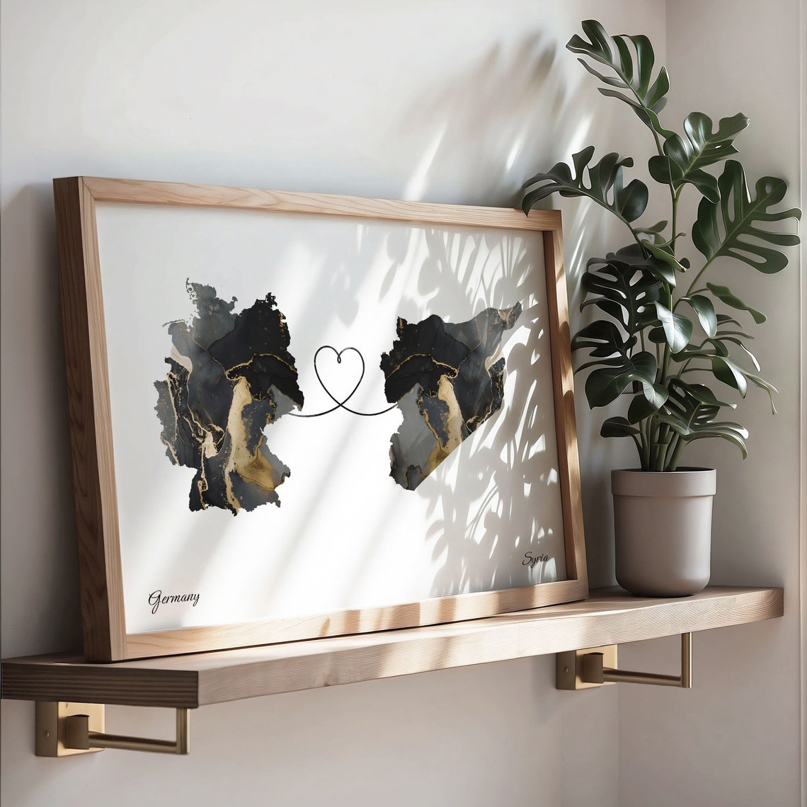 Germany Syria Love Heart Marble Map Couple Long Distance Poster - Image 3
