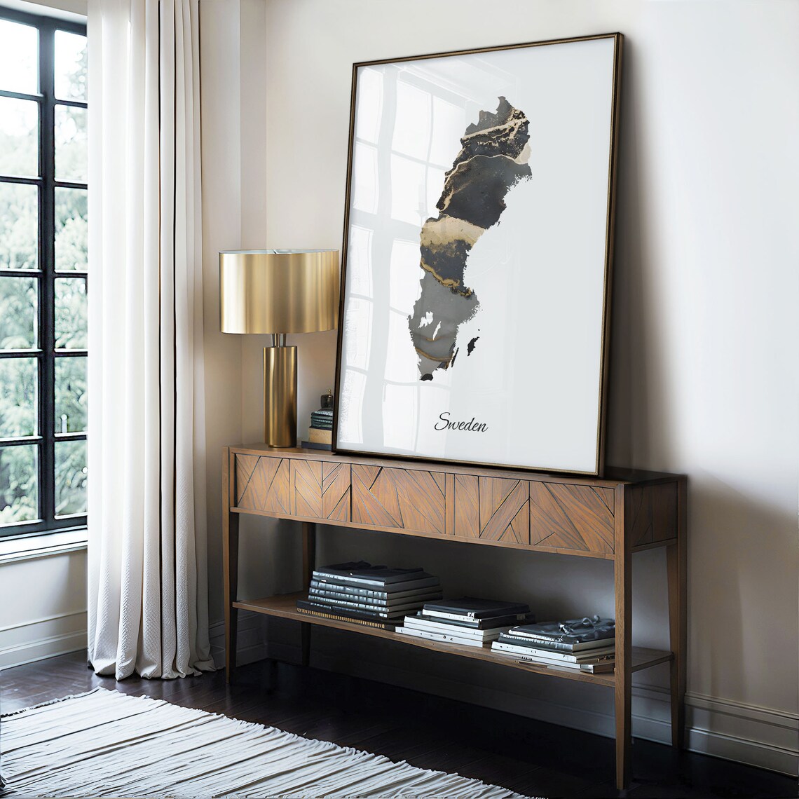 Sweden Black And Gold Marble Map Minimalist Elegant Art Poster - Image 4