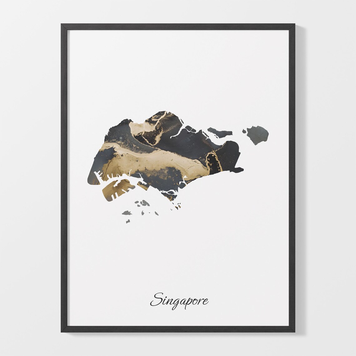 Singapore Stylish Black And Gold Marble Map Luxury Decor Art Poster