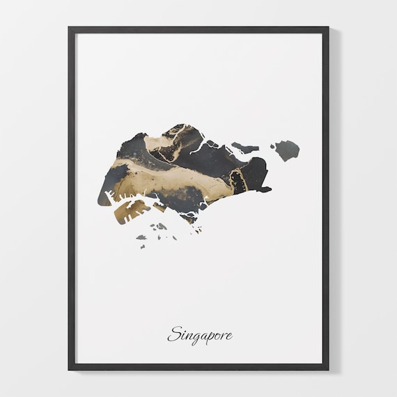 Singapore Stylish Black And Gold Marble Map Luxury Decor Art Poster