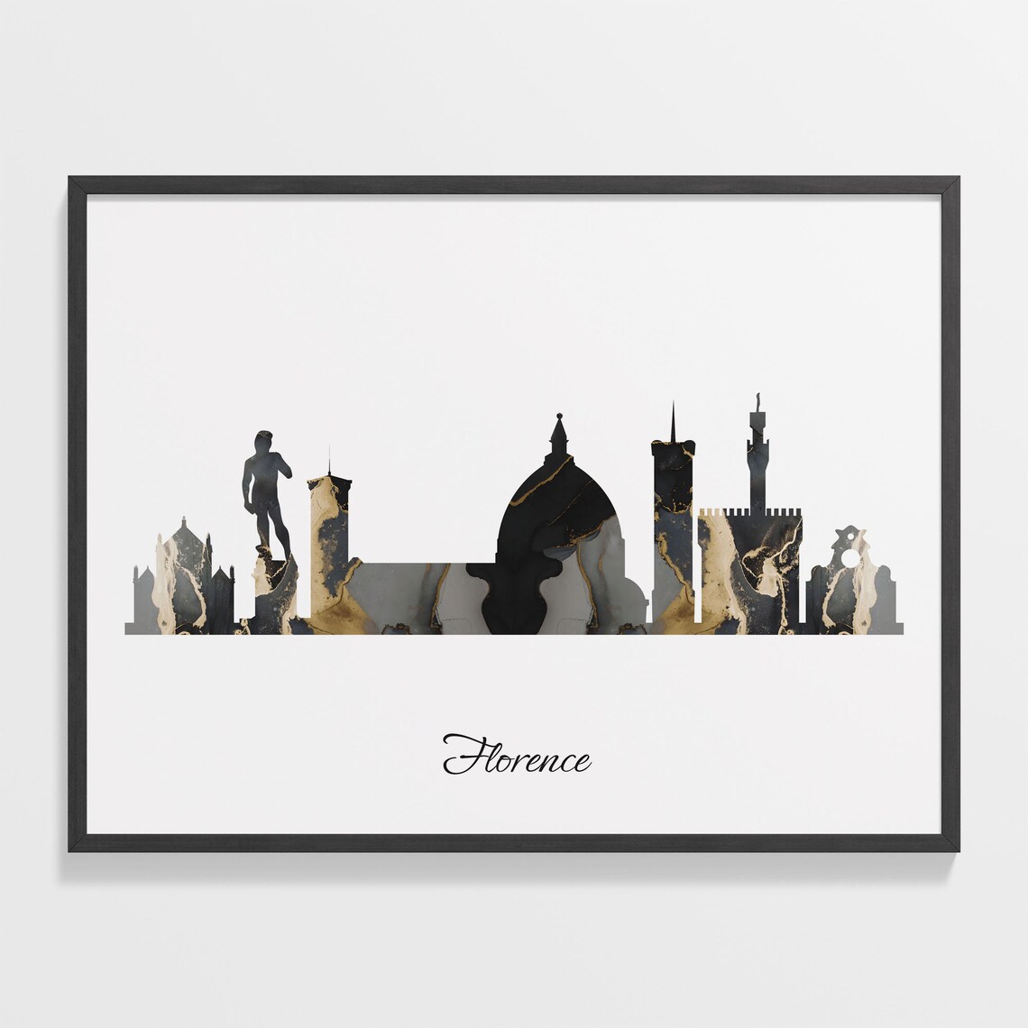 Florence Skyline Minimalist Black Gold Marble Cityscape Art Poster
