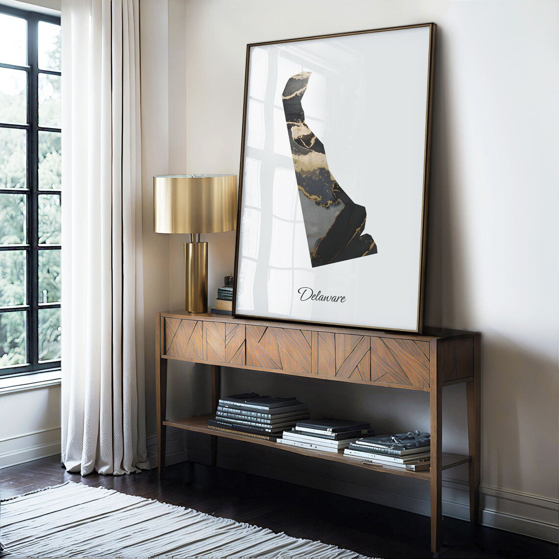 Delaware Black and Gold Marble State Map Silhouette Minimalist Poster - Image 4
