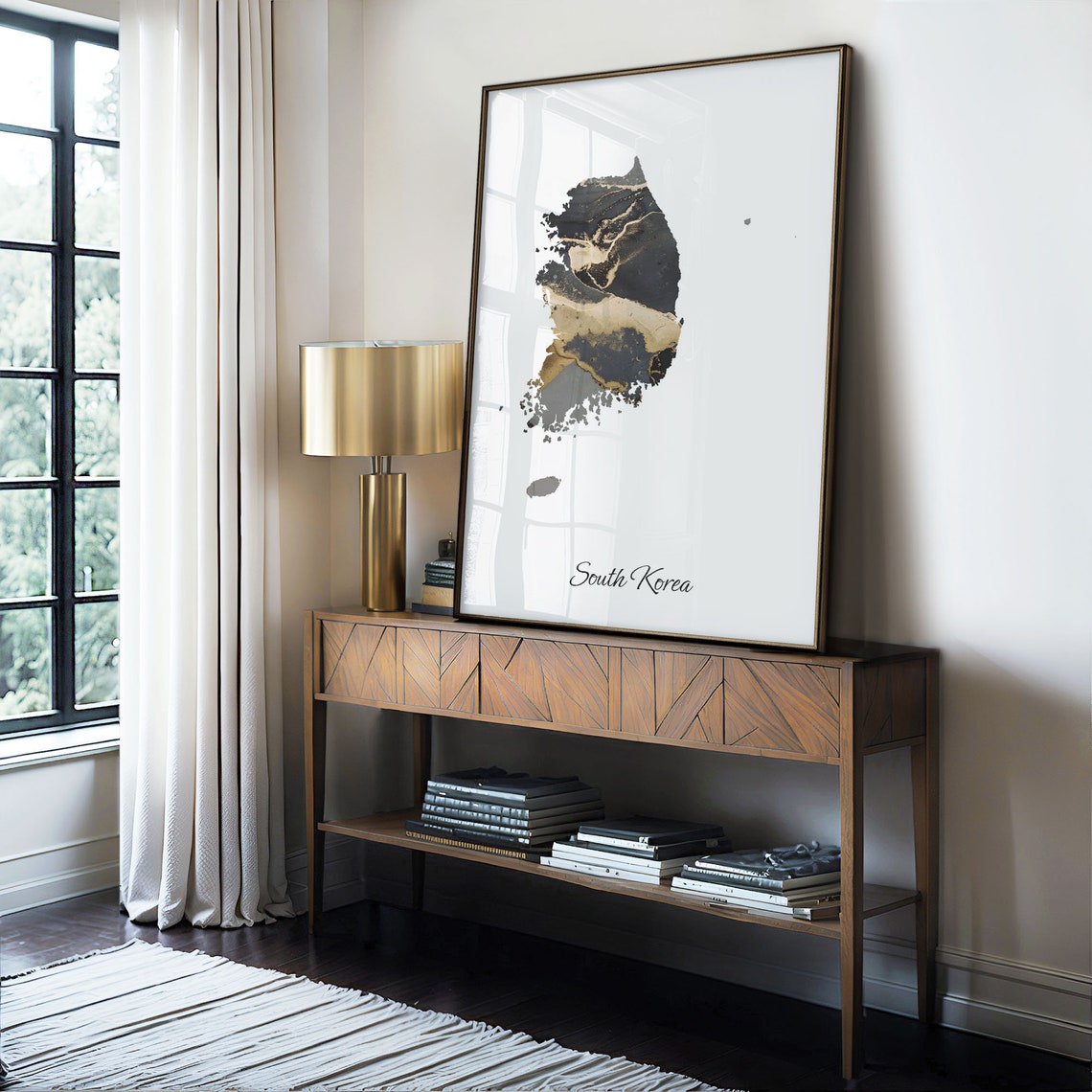 South Korea Modern Black Gold Marble Map Office Wall Decor Art Poster - Image 4