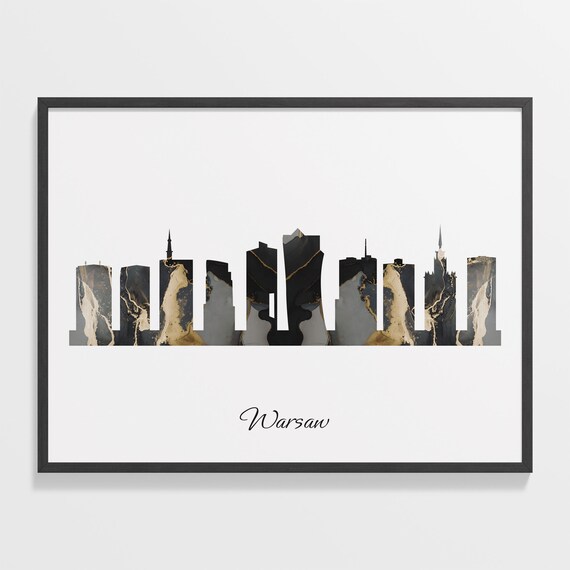 Warsaw Black Marble Skyline Silhouette Poster Modern Cityscape Art