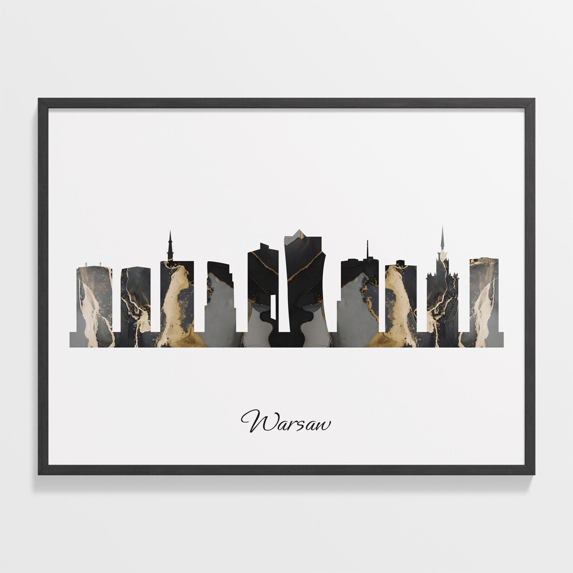 Warsaw Black Marble Skyline Silhouette Poster Modern Cityscape Art