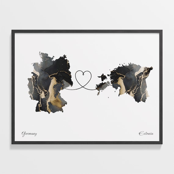 Germany and Estonia Marble Heart Connected Countries Map Poster