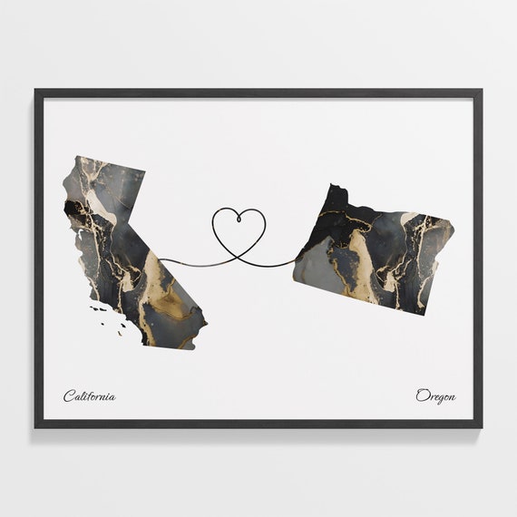 California to Oregon Map Poster, Travel Art