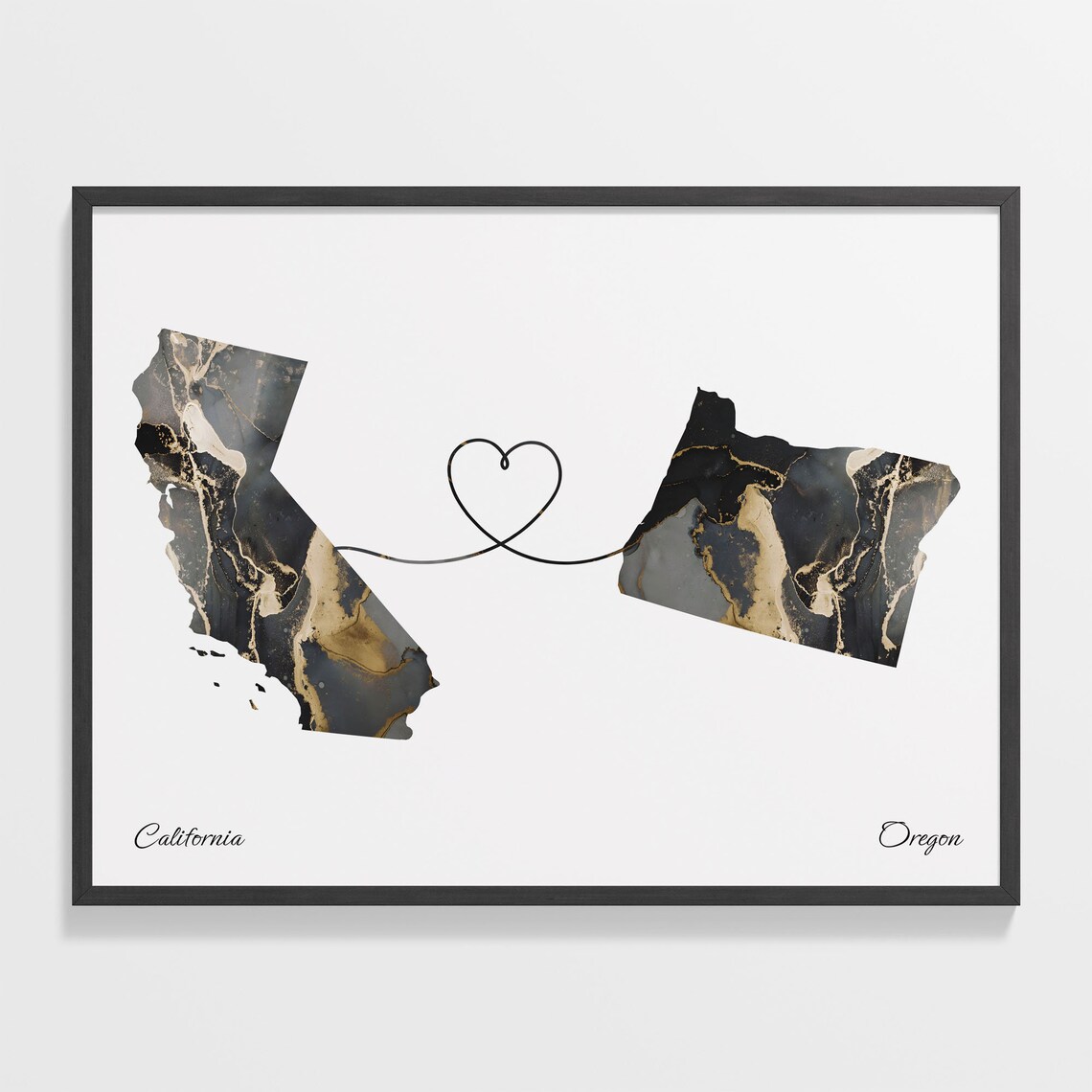 California to Oregon Map Poster, Travel Art