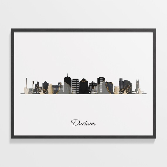 Durham City Black and Gold Marble Skyline Silhouette Art Poster
