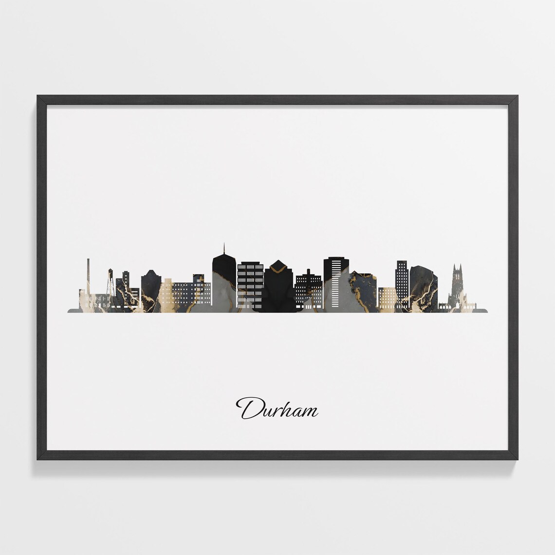 Durham City Black and Gold Marble Skyline Silhouette Art Poster