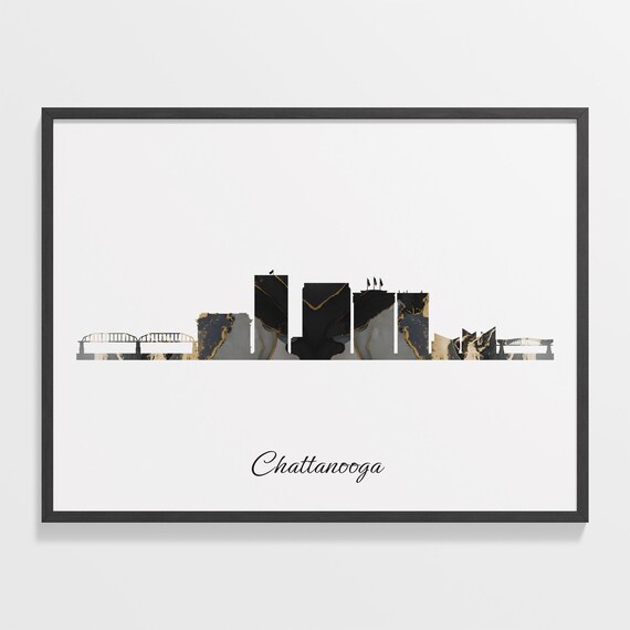 Chattanooga Luxury Black Gold Marble City Skyline Silhouette Poster