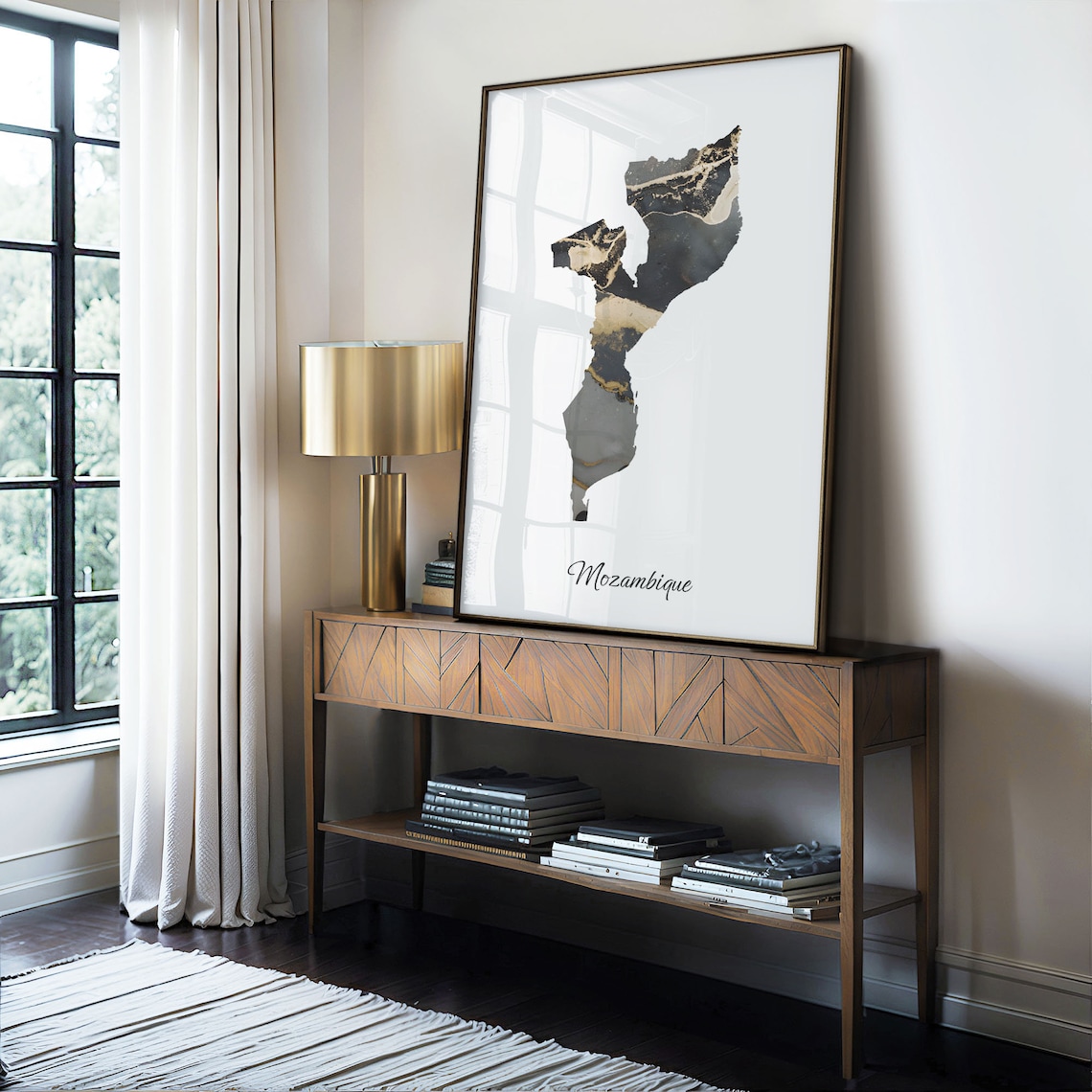 Mozambique Black and Gold Marble Country Map Elegant Decor Poster - Image 4