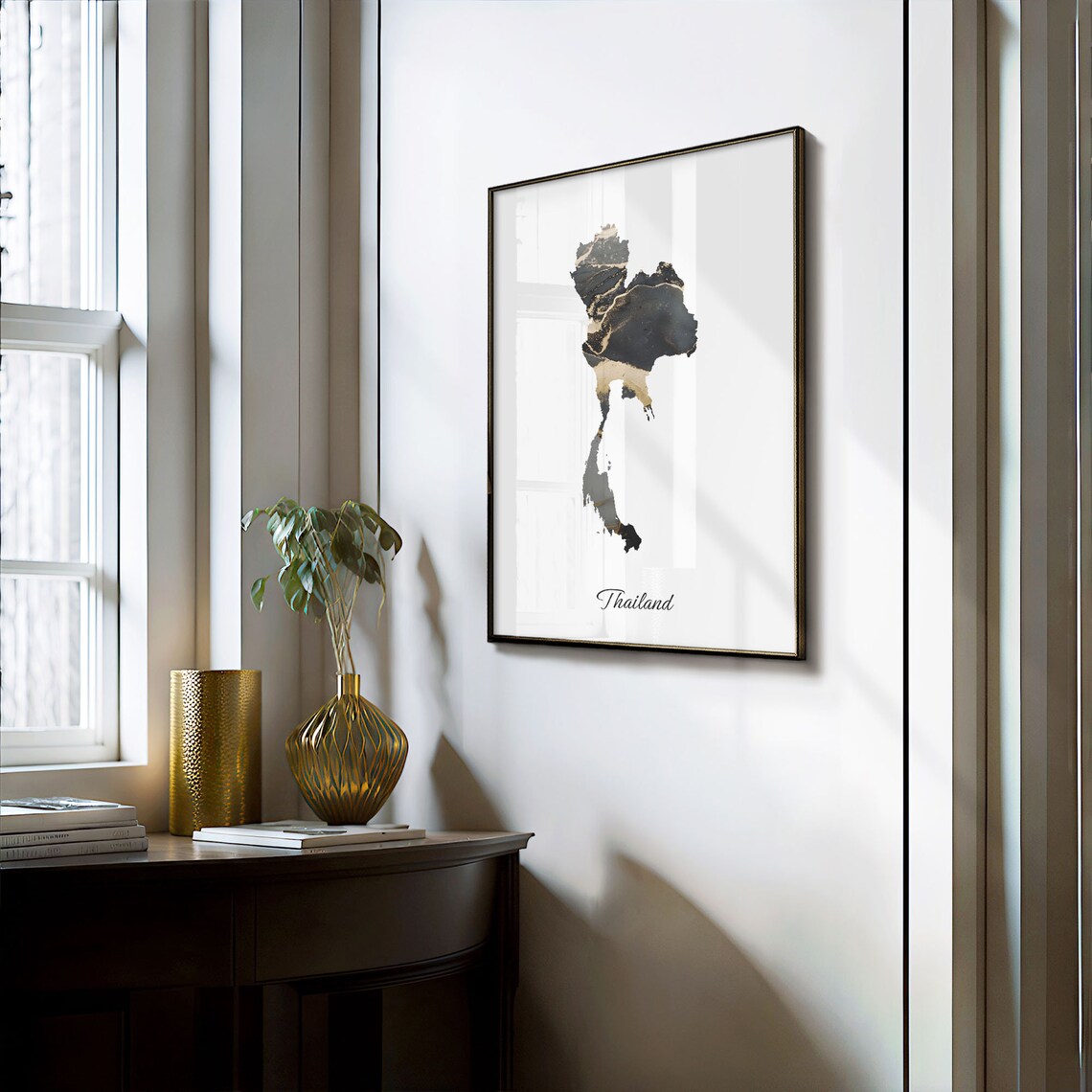 Thailand Country Map Black Gold Marble Beautiful Elegant Art Poster - Image 3