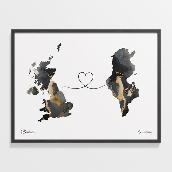 Britain to Tunisia Map Travel Poster