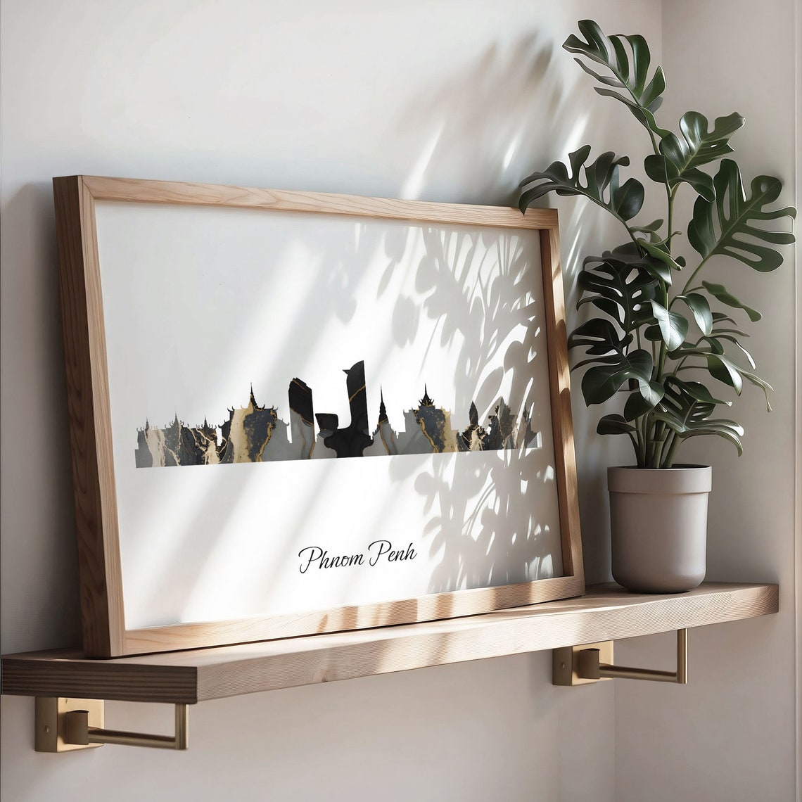 Phnom Penh Black Marble Skyline Silhouette Poster Modern Cityscape Art - Image 3