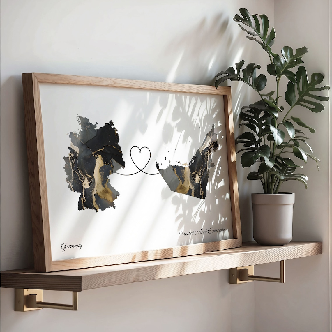 Germany To United Arab Emirates Marble Heart Map Two Country Long Distance Gift Poster - Image 3