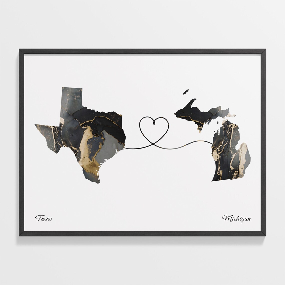 Texas to Michigan Travel Map Poster, Michigander Gift