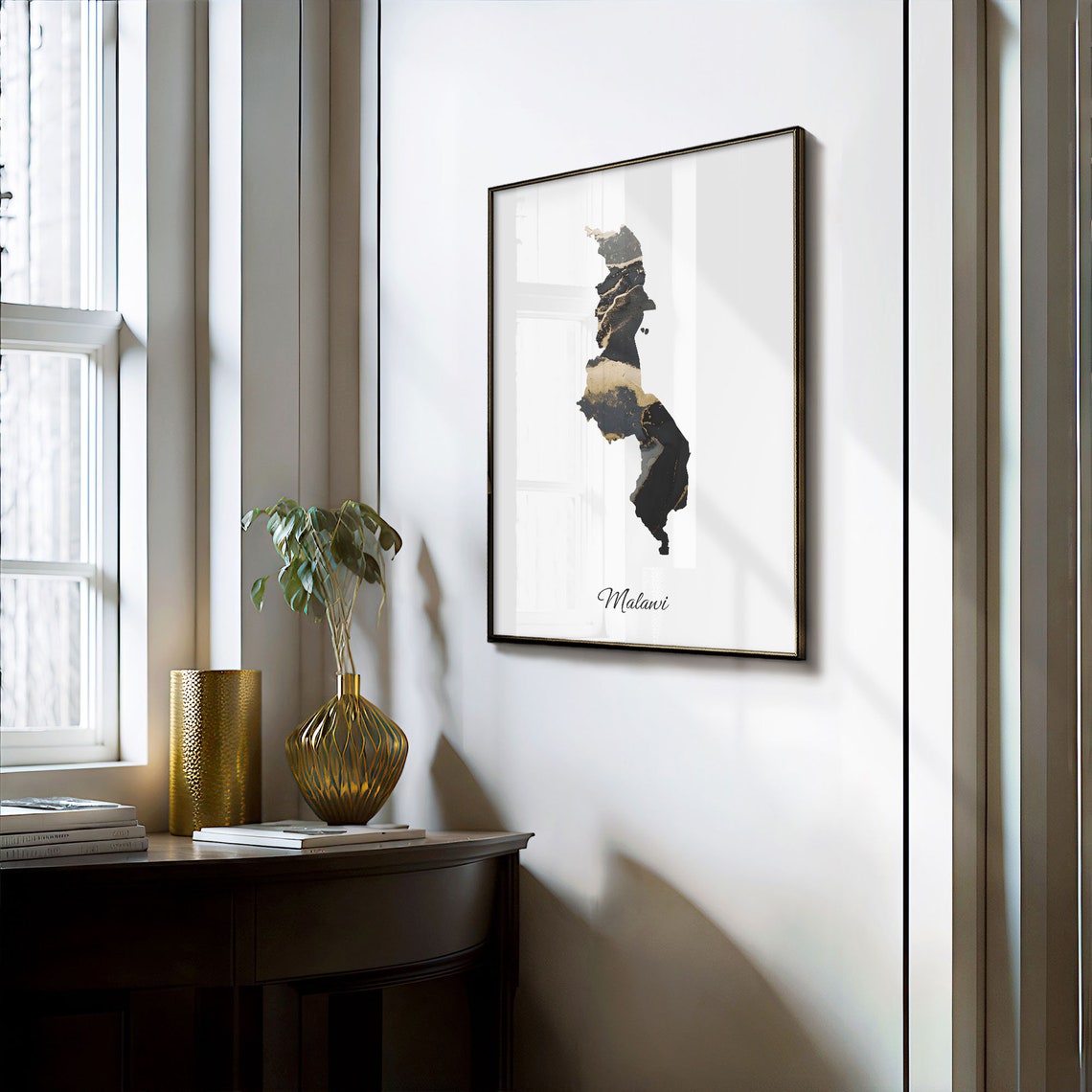 Malawi Black and Gold Marble Country Map Elegant Decor Poster - Image 3