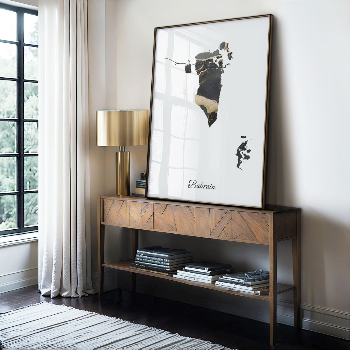 Bahrain Black and Gold Marble Silhouette Country Map Art Poster - Image 4
