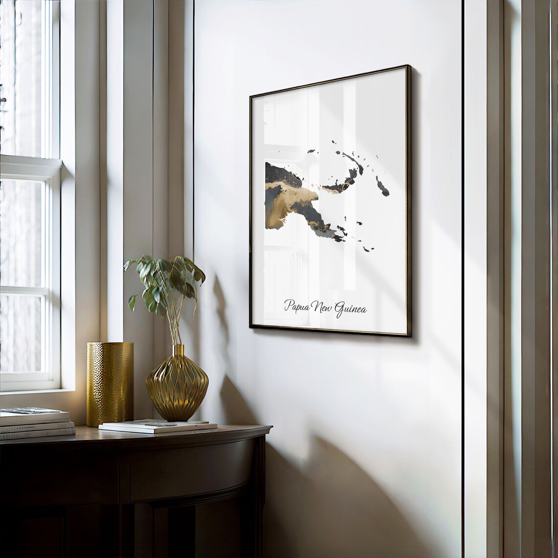 Papua New Guinea Black And Gold Marble Map Minimalist Art Poster - Image 3