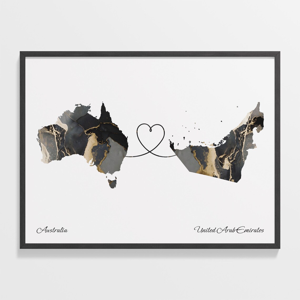 Australia United Arab Emirates Marble Two Countries Heart Connection Art Poster