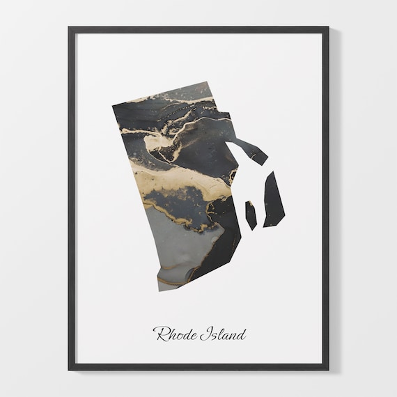 Rhode Island Black And Gold Marble Map Minimalist Art Poster