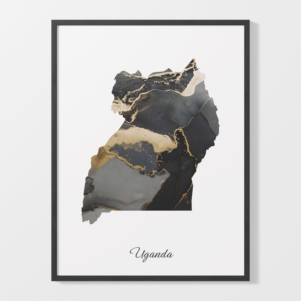 Uganda Black And Gold Marble Map Minimalist Elegant Art Poster