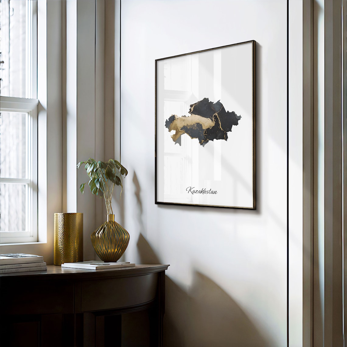 Kazakhstan Black and Gold Marble Country Map Elegant Decor Poster - Image 3