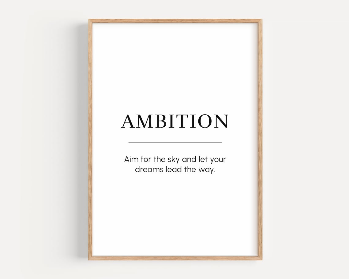 Ambition Definition Motivational Quote Minimalist Decor Poster