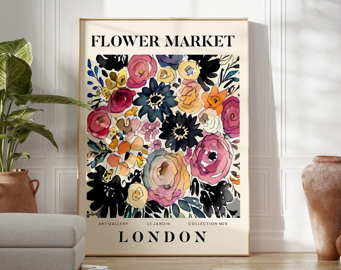 London Abstract Flower Market Print Colourful Plant Art Modern Gallery Wall Art Floral Poster Gift For Friend Living Room Uk Bedroom