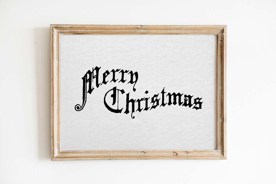 Merry Christmas Old English Calligraphy Typography Holiday Sign Print - Image 4