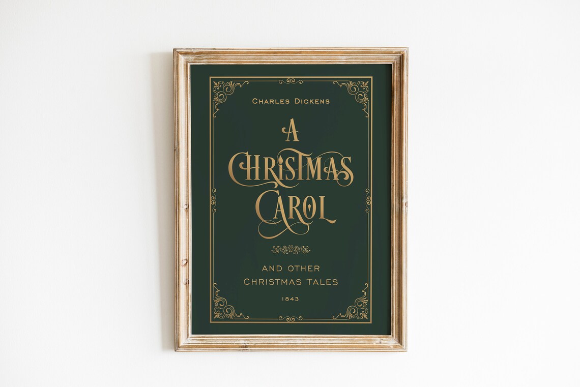 A Christmas Carol Charles Dickens Green Gold Book Cover Holiday Print - Image 3