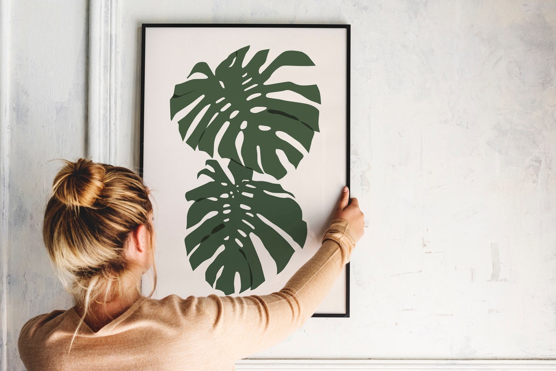 Monstera Deliciosa Botanical Tropical Leaves Minimal Green Wall Poster