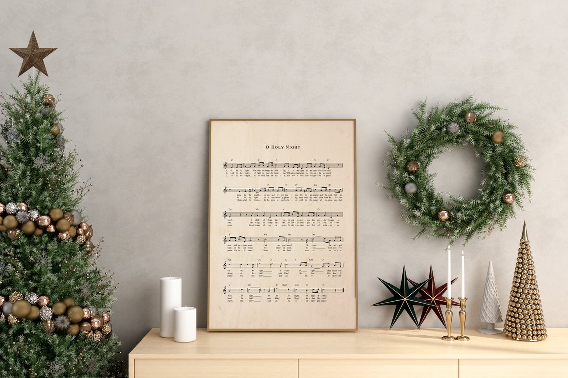 O Holy Night Music Sheet Vintage Print Christmas Song Sign Christmas Print Christmas Carol Sheet Music Church Hymn Sheet Music - Image 2