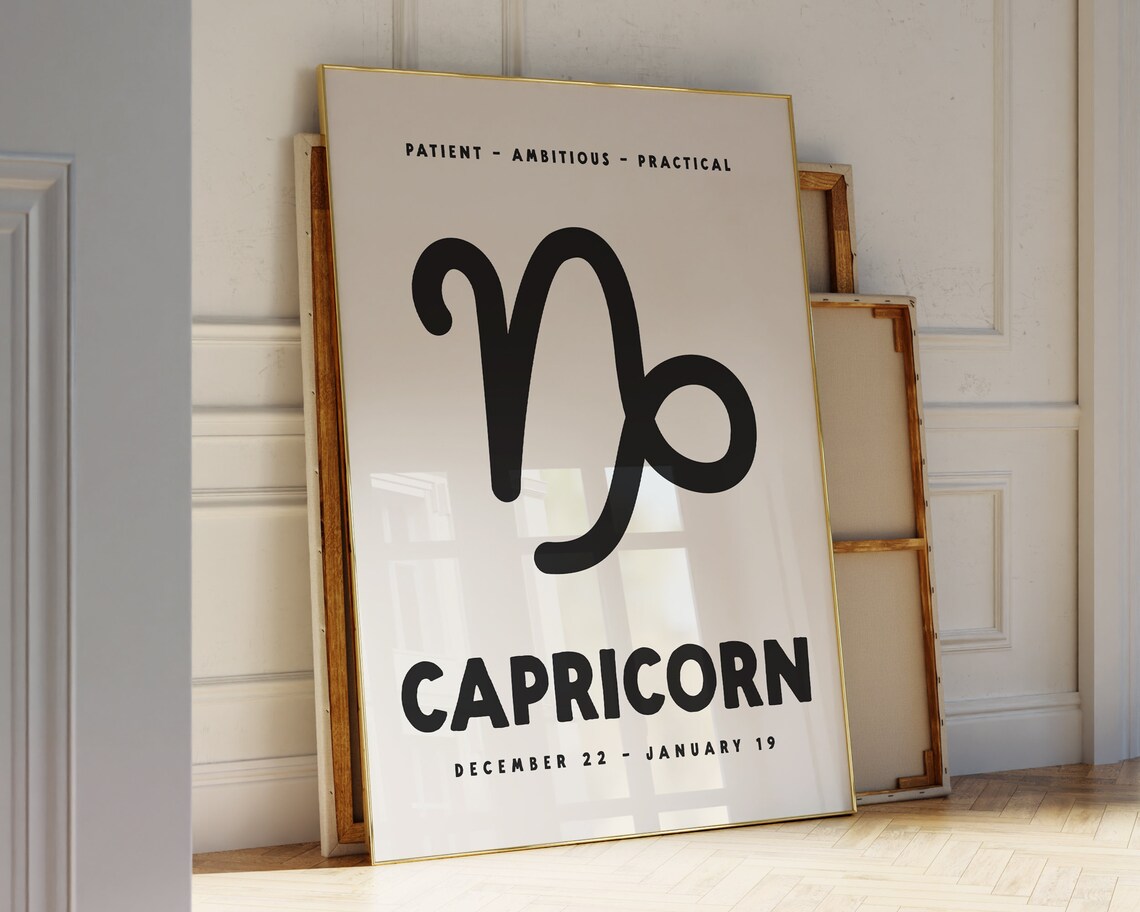 Capricorn Zodiac Symbol Bold Black Minimalist Astrology Poster - Image 3
