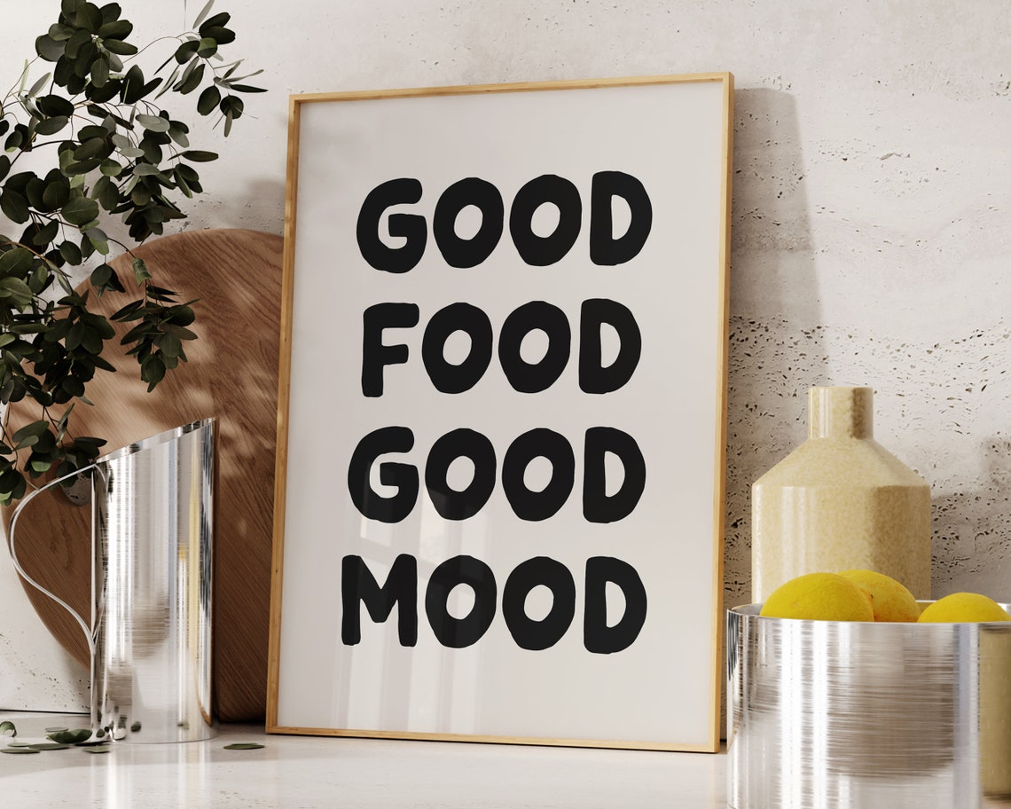 Good Food Good Mood Bold Black Kitchen Typography Quote Poster - Image 3