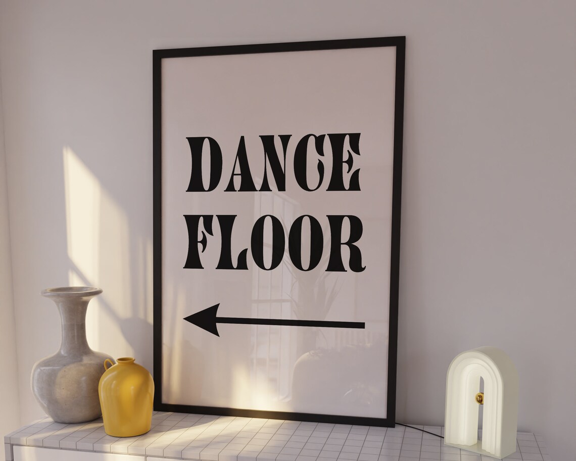 Dance Floor Arrow Sign Retro Black White Party Direction Poster - Image 3