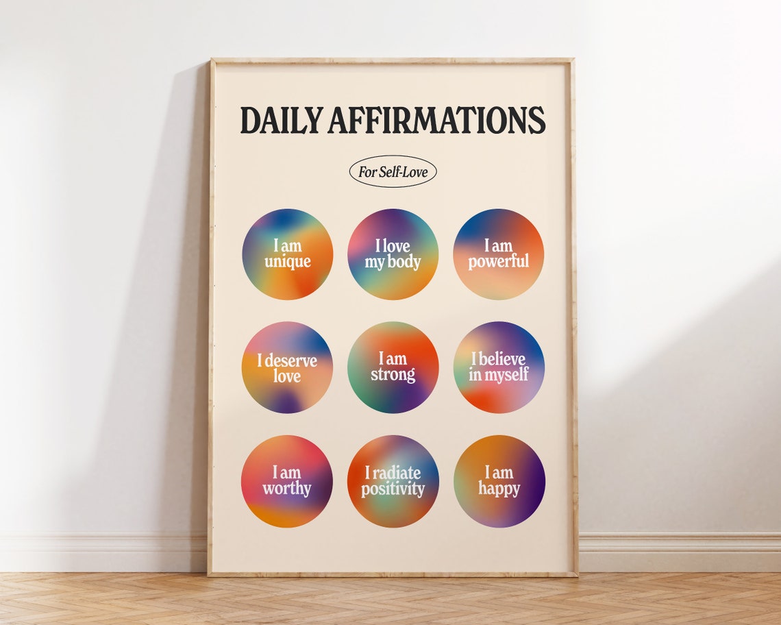 Daily Affirmations Self Love Colorful Aura Wellness Art Poster - Image 2