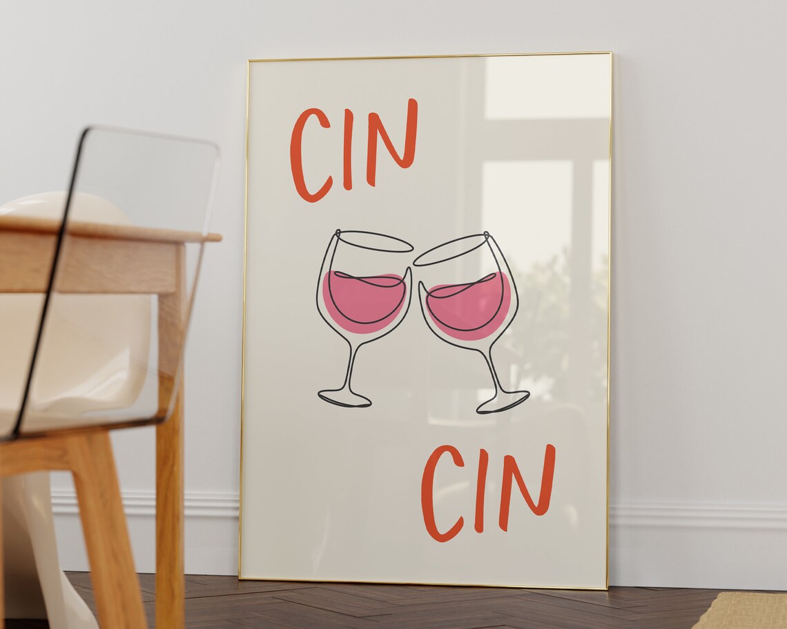 Cin Cin Cheers Wine Glasses Pink Minimalist Bar Toast Poster - Image 2