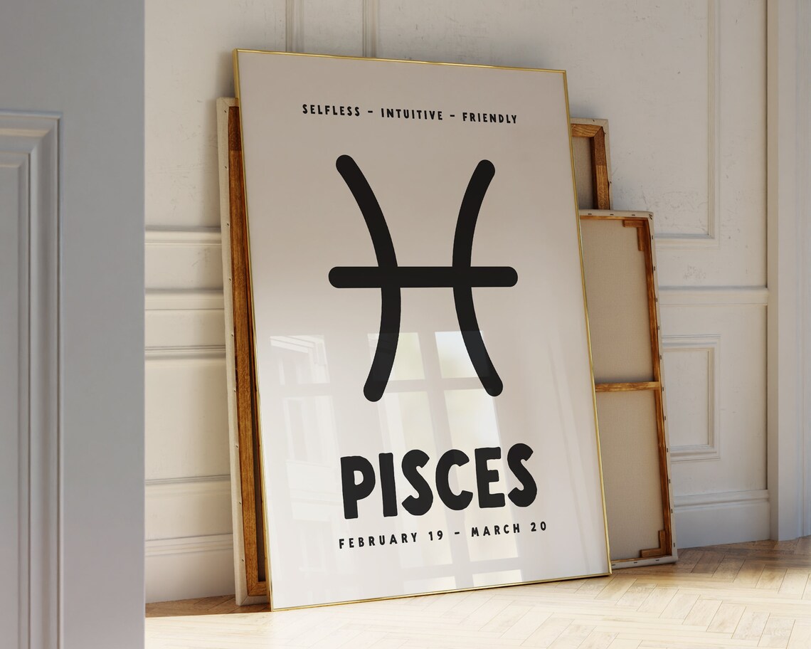 Pisces Zodiac Symbol Black Star Sign Astrology Birthday Gift Poster - Image 3