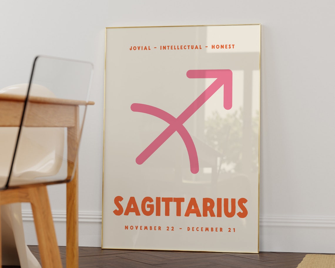 Sagittarius Zodiac Symbol Pink Orange Preppy Astrology Poster - Image 2