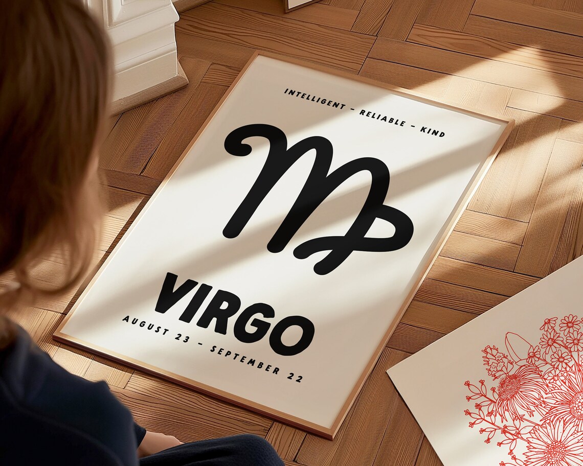 Virgo Zodiac Symbol Bold Black Cream Minimalist Astrology Poster - Image 2