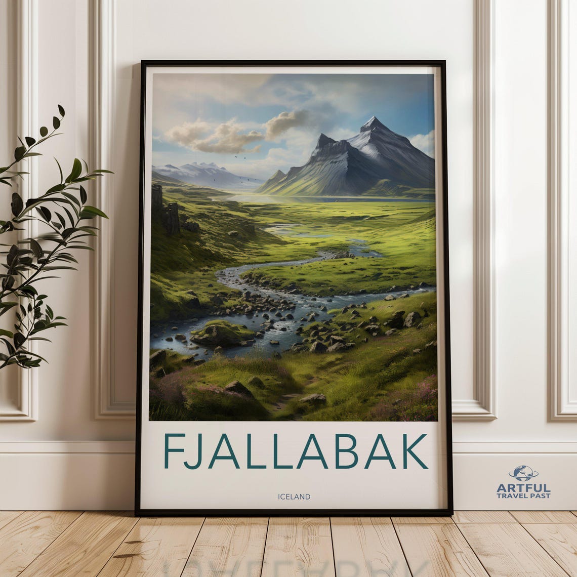 Fjallabak Iceland Green Valley River Mountain Scenic Poster Art