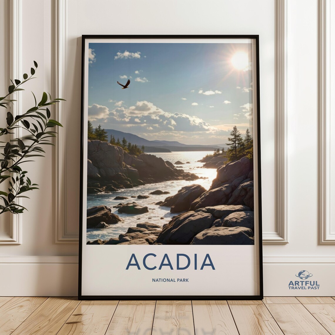 Acadia National Park Rocky Coast Travel Poster Eagle Sunrise Seascape