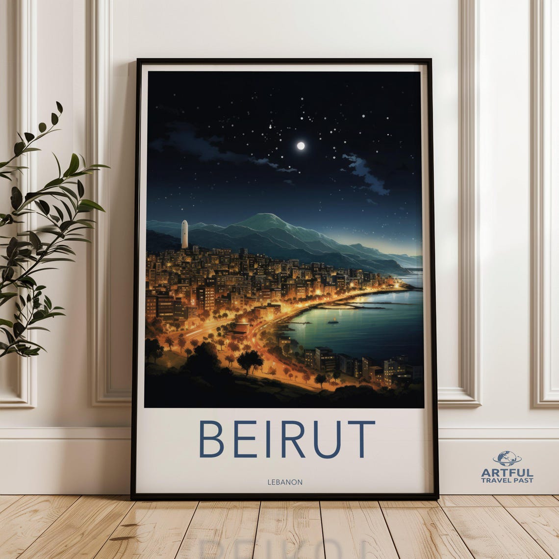 Beirut Wall Art Print Cityscape Poster Night Skyline Artwork Urban Landscape Decor Middle Eastern Travel Home
