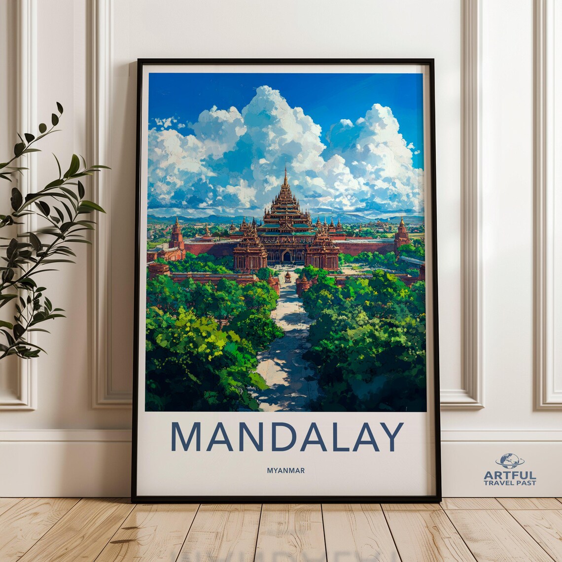 Mandalay Myanmar Temple Palace Tropical Garden Travel Poster