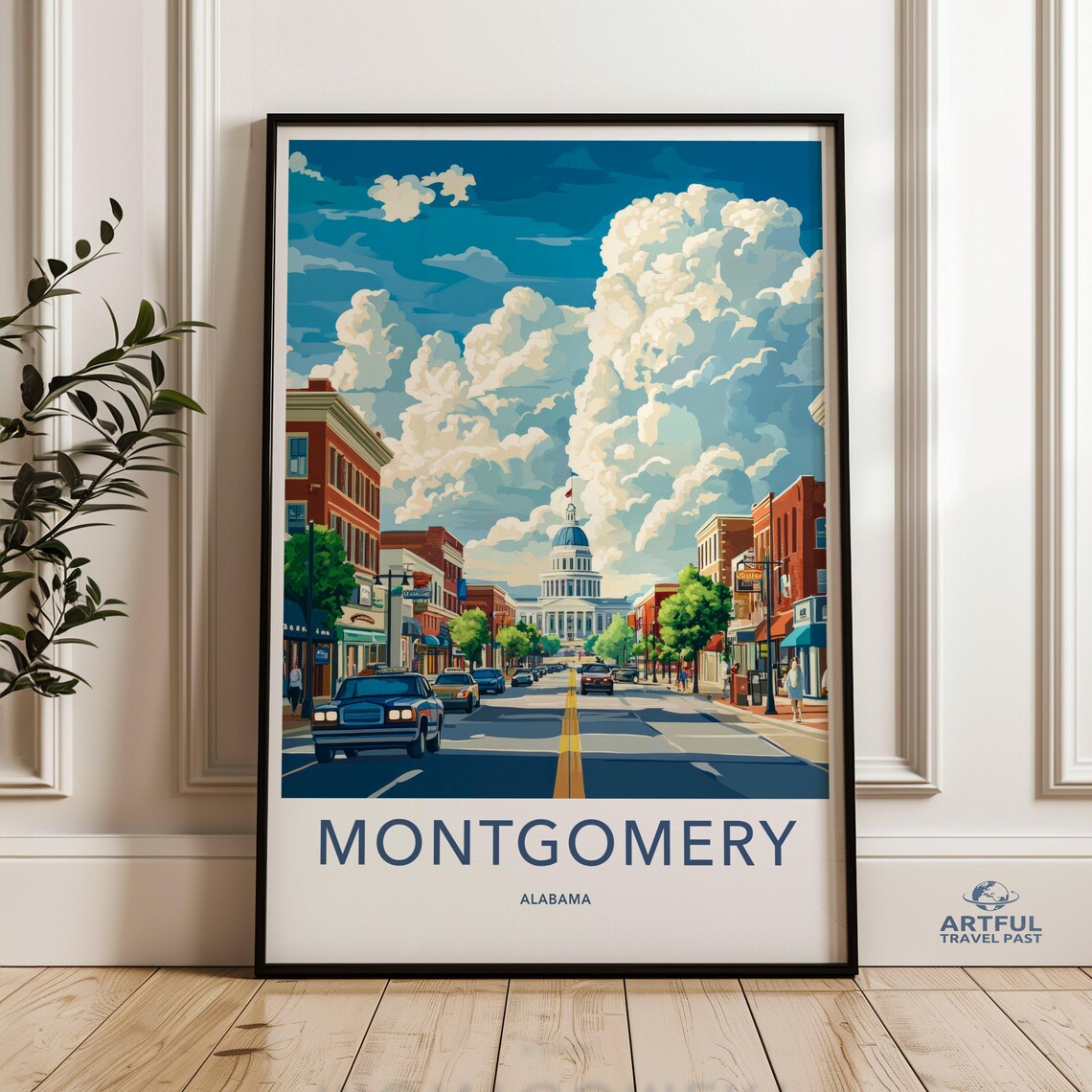 Montgomery Alabama Capitol Dome Downtown Street Travel Poster