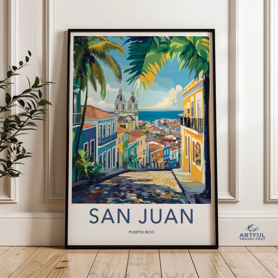 San Juan Puerto Rico Wall Art Print Colorful Street Scene Caribbean Decor Cityscape Poster Travel Gift Home